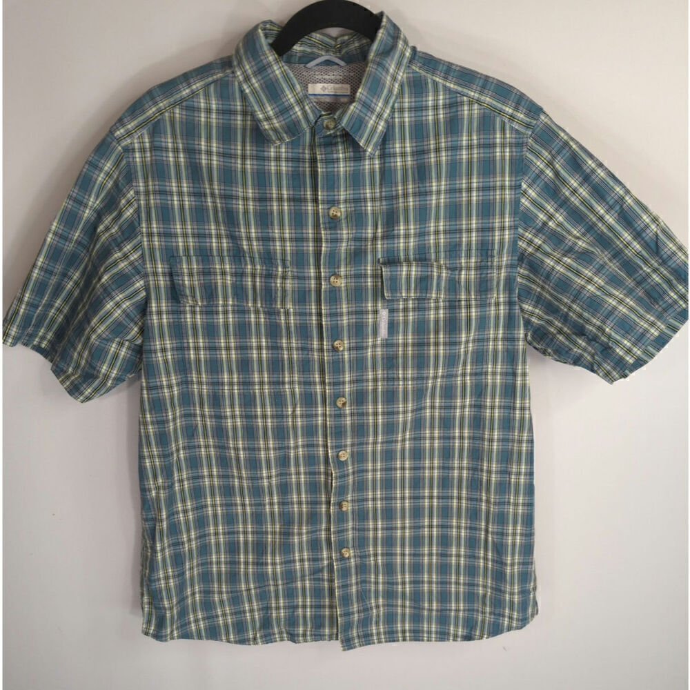 Columbia Men's Omni Shade Plaid Short Sleeve Button Down Shirts Green Size Mediu
